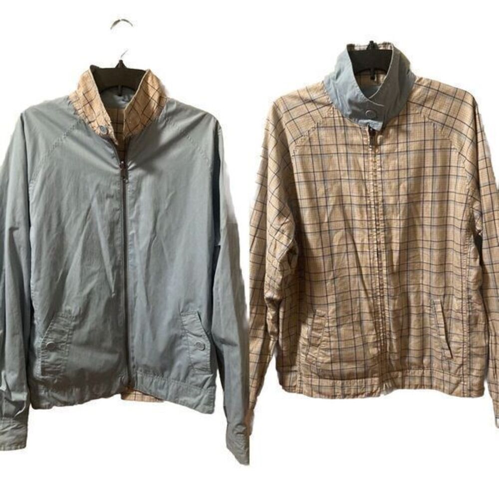 Fossil Retro Insp Bomber Jacket L Reversible Plaid Blue Lined Windbreaker Cotton